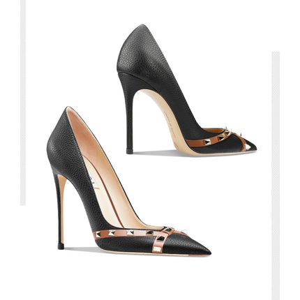 Scarpe da Donna in Pelle Verniciata Stile Star 2026, Tacchi Alti di Lusso con Borchie, Pumps Sexy a Punta, Scarpe da Sposa, Scarpe da Sera 34