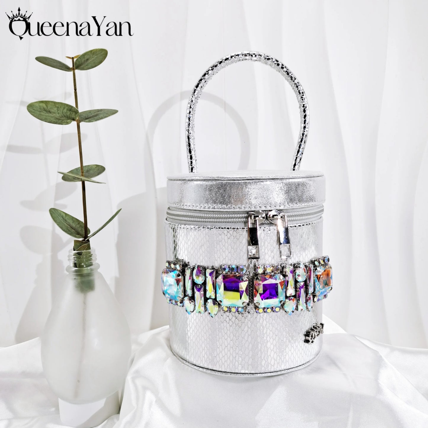 Queena Yan Nigerian-Inspired Rhinestone High Heels With Colourful Bucket Bag Fashionable Womens Footwear And Accessories Set