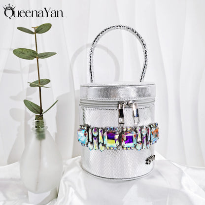 Queena Yan Nigerian-Inspired Rhinestone High Heels With Colourful Bucket Bag Fashionable Womens Footwear And Accessories Set