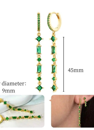 925 Sterling Silver Needle Green Zircon Gold Earrings Heart Hoop Earrings for Women Delicate Stud Earrings Luxury Jewelry Gifts PlatiNum