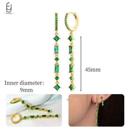 925 Sterling Silver Needle Green Zircon Gold Earrings Heart Hoop Earrings for Women Delicate Stud Earrings Luxury Jewelry Gifts PlatiNum