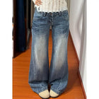 Nuovi jeans lavati a vita bassa taglienti vintage americani da donna Pantaloni in denim versatili con gamba larga svasata e lunghezza fino al pavimento
