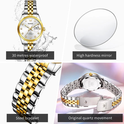 OLEVS 3705 Orologio da donna 30M Orologio al quarzo con data impermeabile per donna Orologio da donna di lusso con scala di diamanti a specchio ad alta durezza platinumshop