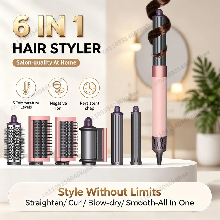 High Quality 6 In 1 Multi Hair Styler & Hair Dryer Auto Curling Air Dryer Wrap Hot/Cold Air Styling Tool Hair Straightener Curling Barrel Brush Salon Styling Gift For Women