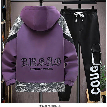 2025 Men Tracksuit Casual Joggers Hooded Sportswear Jackets Pants 2 Piece Sets Hip Hop Running Sports Suit