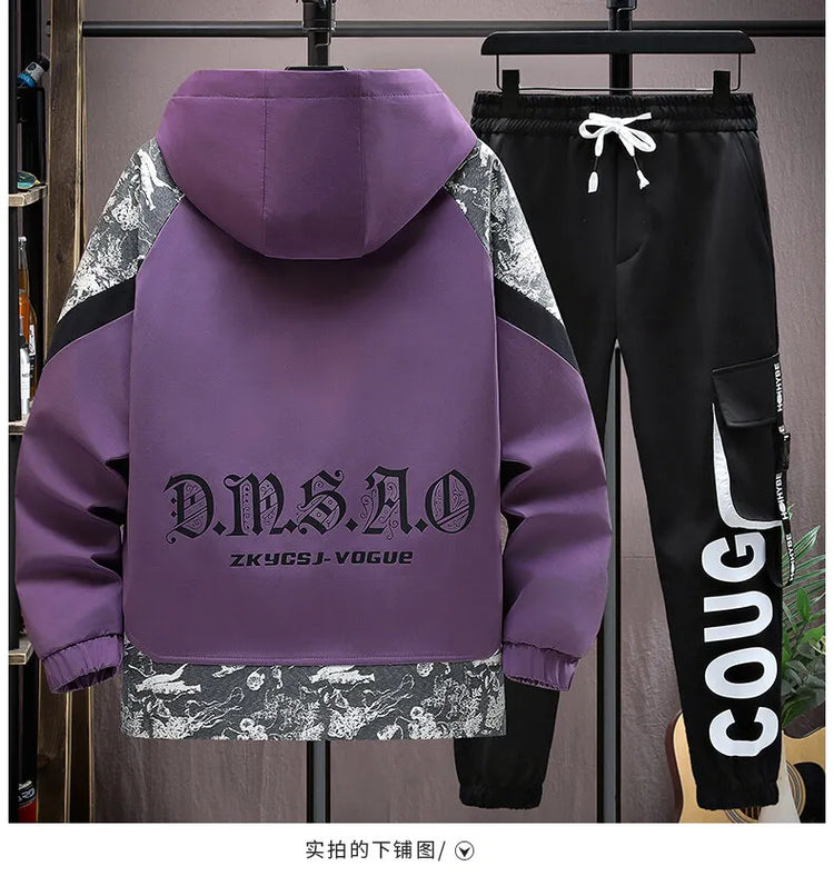 2025 Men Tracksuit Casual Joggers Hooded Sportswear Jackets Pants 2 Piece Sets Hip Hop Running Sports Suit