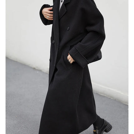 CHIC VEN Women Long Double-sided Woolen Coats Retro Loose Female Overcoat Double Breasted Ladies Windbreak Autumn Winter 2026