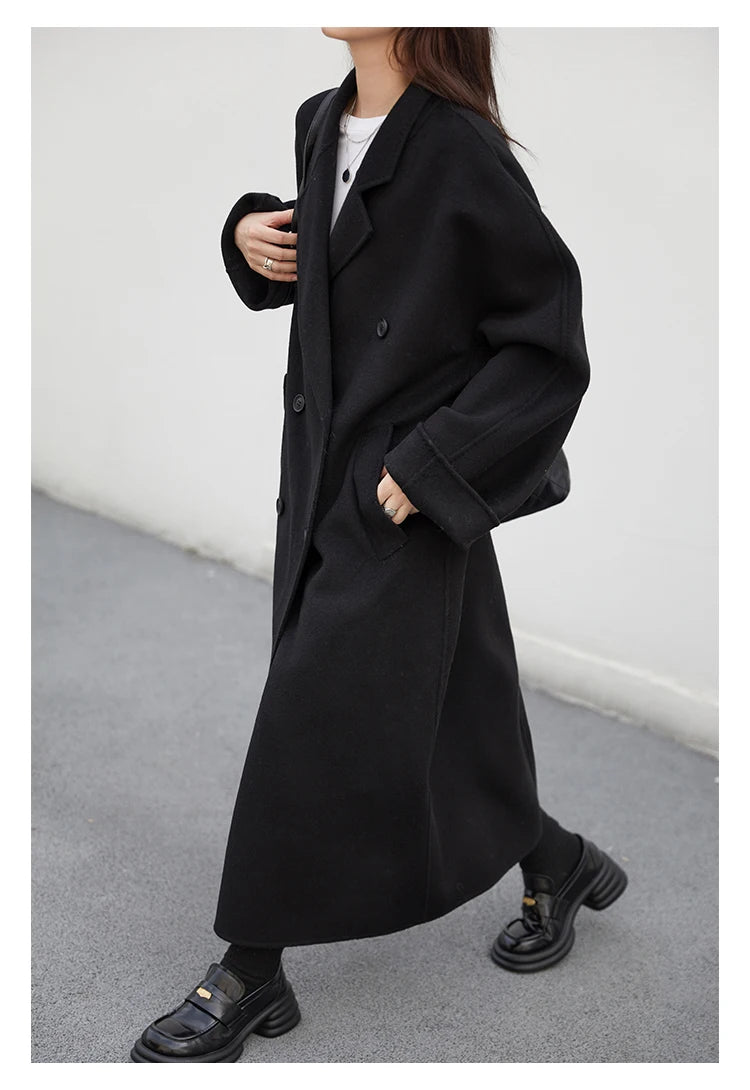 CHIC VEN Women Long Double-sided Woolen Coats Retro Loose Female Overcoat Double Breasted Ladies Windbreak Autumn Winter 2026