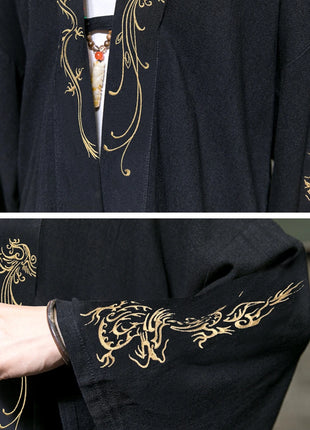 Trench da uomo ricamato in cotone Hanfu Lino Abito stile cinese Giacca cardigan Casual Kimono oversize 5XL Cappotto antico maschile