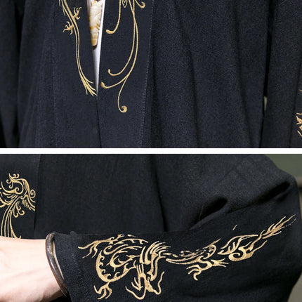 Trench da uomo ricamato in cotone Hanfu Lino Abito stile cinese Giacca cardigan Casual Kimono oversize 5XL Cappotto antico maschile