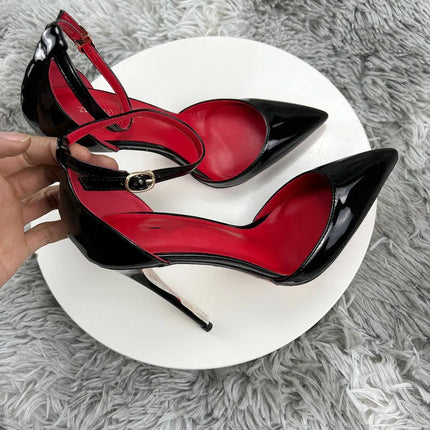 Black Patent Leather Women Ankle Strap Stiletto Pumps Pointed Toe Sexy High Heel Shoes 8cm 10cm 12cm Customize 33-46 PlatiNum