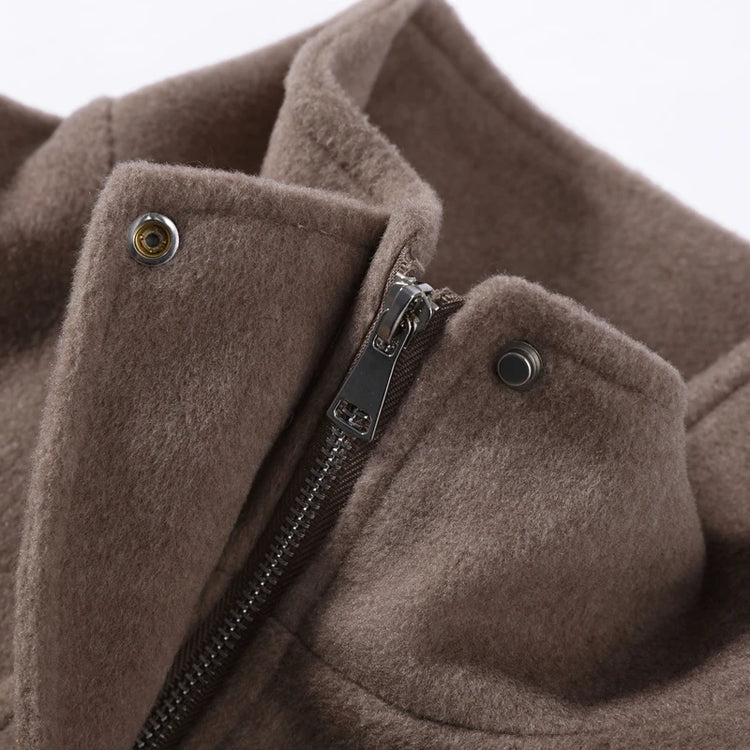 Casual Solid Woolen Loose Coats Women Belt Stand Collar Full Sleeve Zippers Lace Up Coat Female 2026 Autumn Lady Outwears