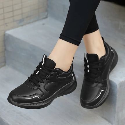 PU Leather Women's Running Shoes Lightweight Casual Sports Shoes Waterproof Outdoor Training Sneakers for Jogging Tennis PlatiNum
