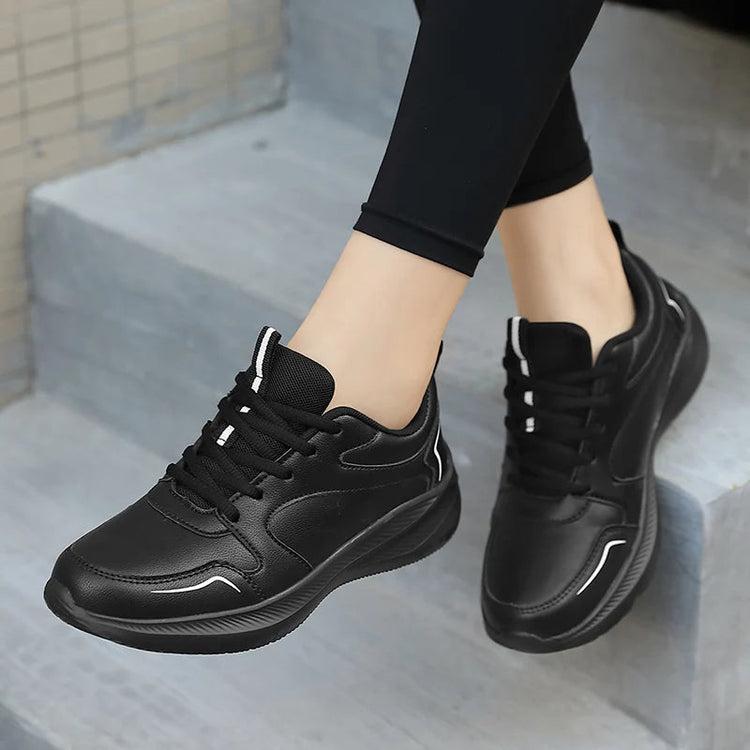 PU Leather Women's Running Shoes Lightweight Casual Sports Shoes Waterproof Outdoor Training Sneakers for Jogging Tennis PlatiNum