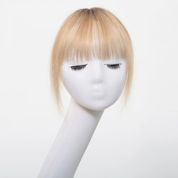 Ombre Light Blonde Real Human Hair Toppers with Swiss Lace Base Hair 3D Air Bangs 10inch Human Hair Topper for Women Hair Loss