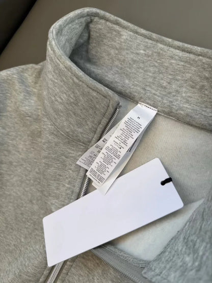 Unisex Winter Fleece Sweatshirt Thick Warm Stand Collar Zip Jacket Loose Fit Sport Top Casual Fitnes Outerwear for Men and Women