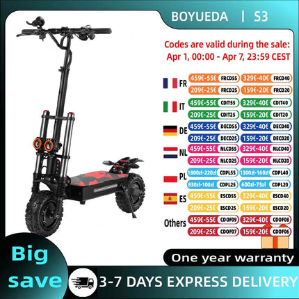 Boyueda S3-11 scooter elettrico 2*3000W doppio motore 60V38A batteria scooter elettrico fuoristrada urbano scooter elettrico da 11 pollici platinumshop