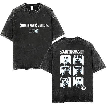 Linkin Meteora 20th Anniversary Park Washed T-Shirt Retro T-Shirt Comfortable Street Top Suitable for Men and Women