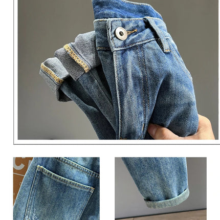 Ripped Jeans Men New Personality Fashion Vintage Blue Streetwear Baggy Denim Pants Casual Tapered Hole Frayed Trousers Male PlatiNum
