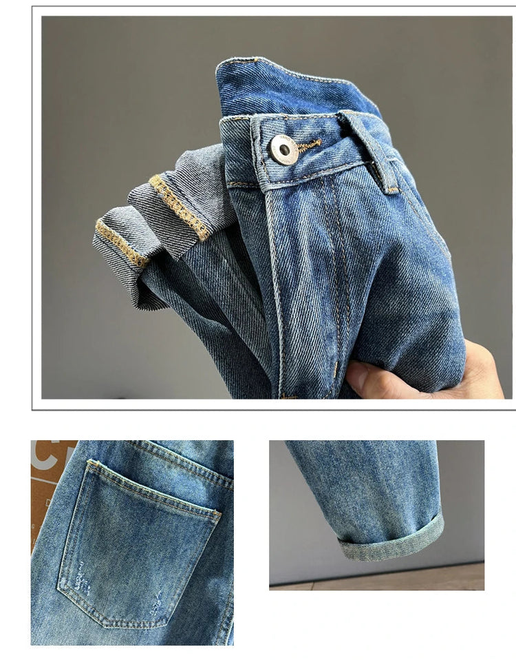 Ripped Jeans Men New Personality Fashion Vintage Blue Streetwear Baggy Denim Pants Casual Tapered Hole Frayed Trousers Male PlatiNum