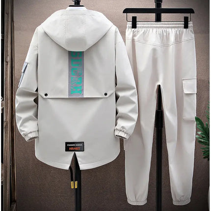 Casual Two-Piece Men's Sets 2026 Spring Autumn Loose Coats & Pant Tracksuits Outdoor Windproof Hooded Jacket And Jogger Clothing