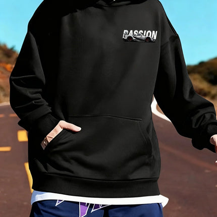 3D Car Print Men's Fashion Long Sleeve Casual Sports Hoodie Sweatshirt, Suitable For Autumn And Spring Outdoor Sports PlatiNum