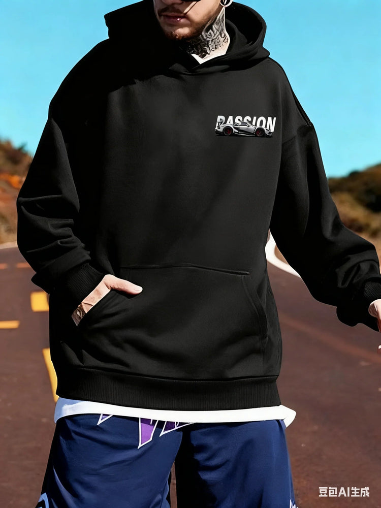 3D Car Print Men's Fashion Long Sleeve Casual Sports Hoodie Sweatshirt, Suitable For Autumn And Spring Outdoor Sports PlatiNum