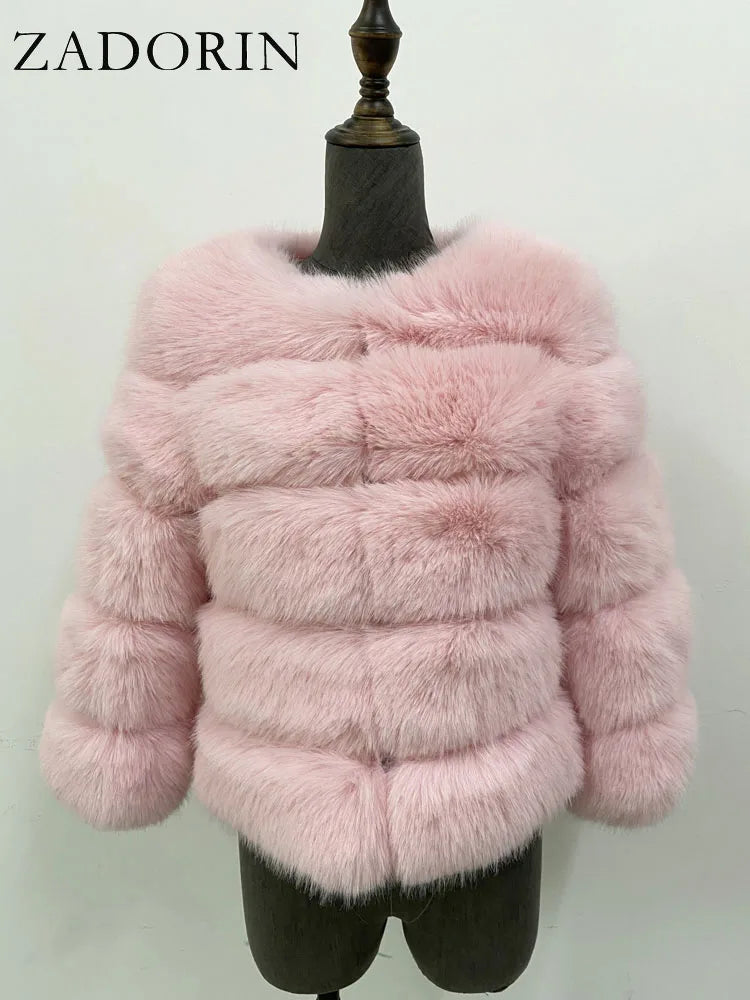 ZADORIN Children Faux Fox Fur Coat Winter Fashion Long Sleeve Warm Kids Fur Coats Outerwears Fake Fur Jacket Children Clothes