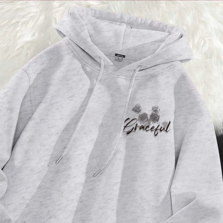 American Retro Black Rose Print Men Women Hooded Sweatshirt Autumn Winter Outdoor Vacation Fitness Casual Loose Warm Sportswear