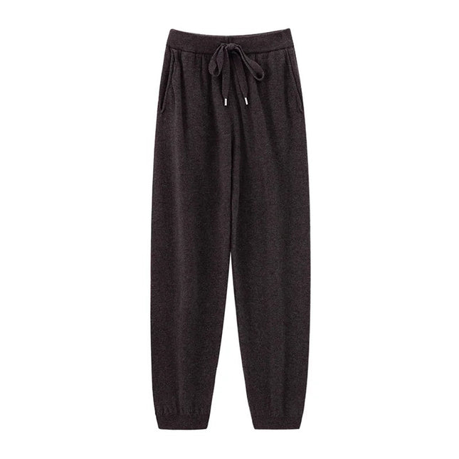 2024 Autumn And Winter New 100% Pure Wool Flat Small Foot Pants Women Loose High Waist Lean Knitted Cashmere Bunched Foot Pants PlatiNum
