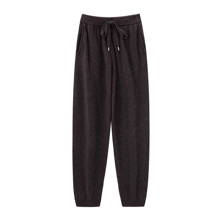 2024 Autumn And Winter New 100% Pure Wool Flat Small Foot Pants Women Loose High Waist Lean Knitted Cashmere Bunched Foot Pants PlatiNum