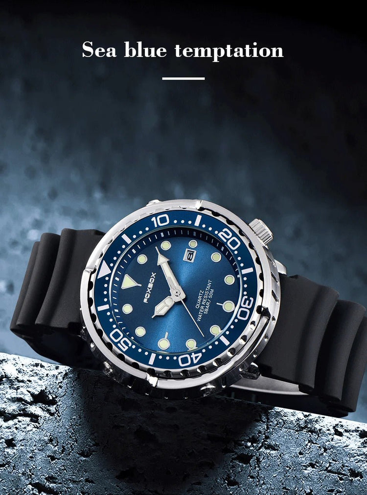 FOXBOX Top Brand Fashion Diver Watch Men 50ATM Waterproof Date Clock orologi sportivi orologio da polso al quarzo da uomo Relogio Masculino platinumshop