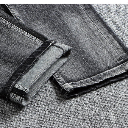 Italian Style Fashion Men Jeans Retro Gray Elastic Slim Fit Ripped Jeans Men Trousers Vintage Designer Casual Denim Pants Hombre PlatiNum