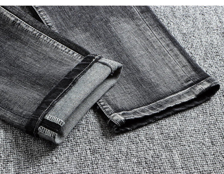 Italian Style Fashion Men Jeans Retro Gray Elastic Slim Fit Ripped Jeans Men Trousers Vintage Designer Casual Denim Pants Hombre PlatiNum