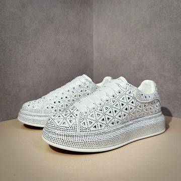 New Luxury White Rhinestone Designer Men's Shoes Punk Sneakers Hip Hop Male Casual Platform Shoes Shiny Flats Zapatillas Hombre