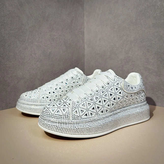 New Luxury White Rhinestone Designer Men's Shoes Punk Sneakers Hip Hop Male Casual Platform Shoes Shiny Flats Zapatillas Hombre