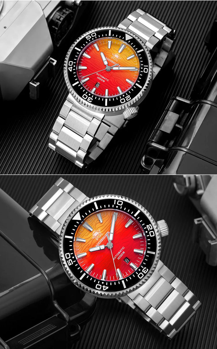 ADDIESDIVE 46mm Men Automatic Watch Sapphire Gradient Ice Hockey 1000m Dive Waterproof Mechanical Watch Ceramic Bezel Luminous