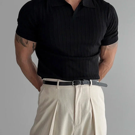 Men's Slim Fit Solid Color Stretchy Polo Shirt Sexy Fashion Trendy Cotton Casual Top Comfortable Elastic Summer Clothes