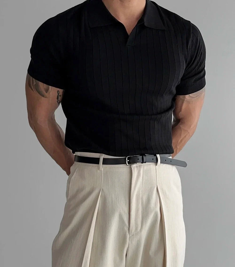 Polo da uomo slim fit tinta unita elasticizzata maglietta con colletto sexy moda trendy cotone casual top abiti estivi comodi elastici