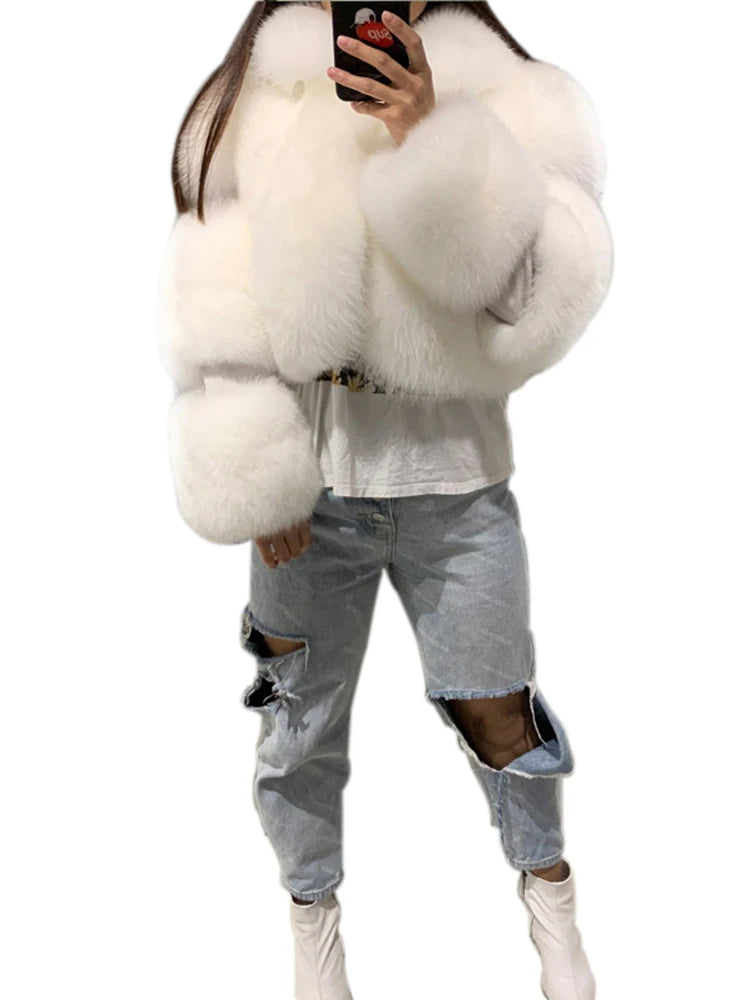 ZADORIN Winter Cropped Jacket Women Turn Down Collar Furry Faux Fox Fur Coat Woman Long Sleeve Thick Warm Fluffy Fur Jacket Tops