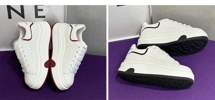 ZXRYXGS 2025 Spring Genuine Leather  Breathable Comfortable Shoes Woman New Thick Sole Wedges Increase Casual Sneakers White