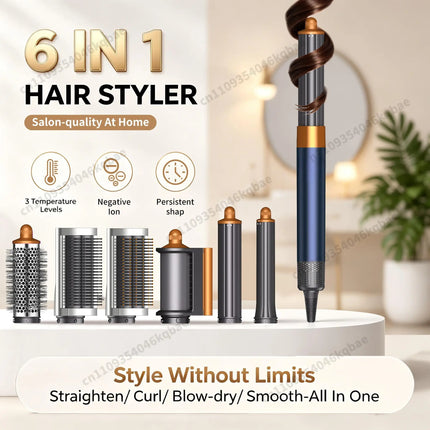 High Quality 6 In 1 Multi Hair Styler & Hair Dryer Auto Curling Air Dryer Wrap Hot/Cold Air Styling Tool Hair Straightener Curling Barrel Brush Salon Styling Gift For Women