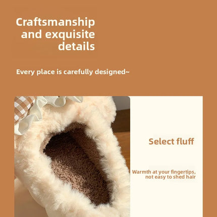 2026 New Women's Cotton Bow Bunny Slippers Winter Indoor Home Warm Household Wool Cotton Shoes Women Wear Indoor Winte
