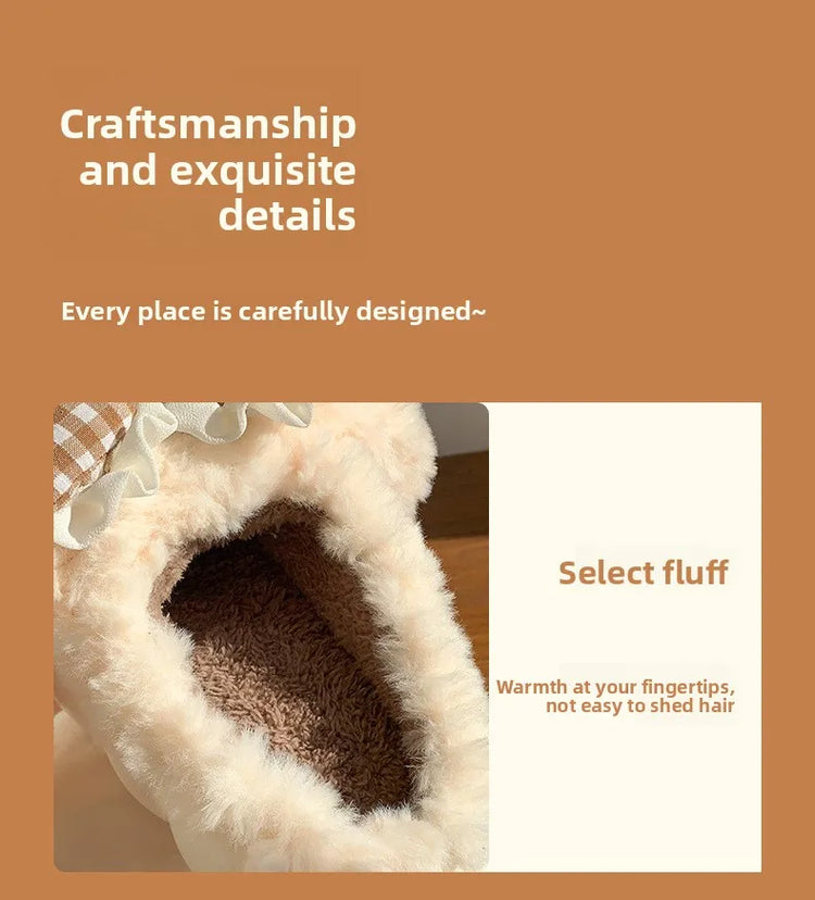 2026 New Women's Cotton Bow Bunny Slippers Winter Indoor Home Warm Household Wool Cotton Shoes Women Wear Indoor Winte