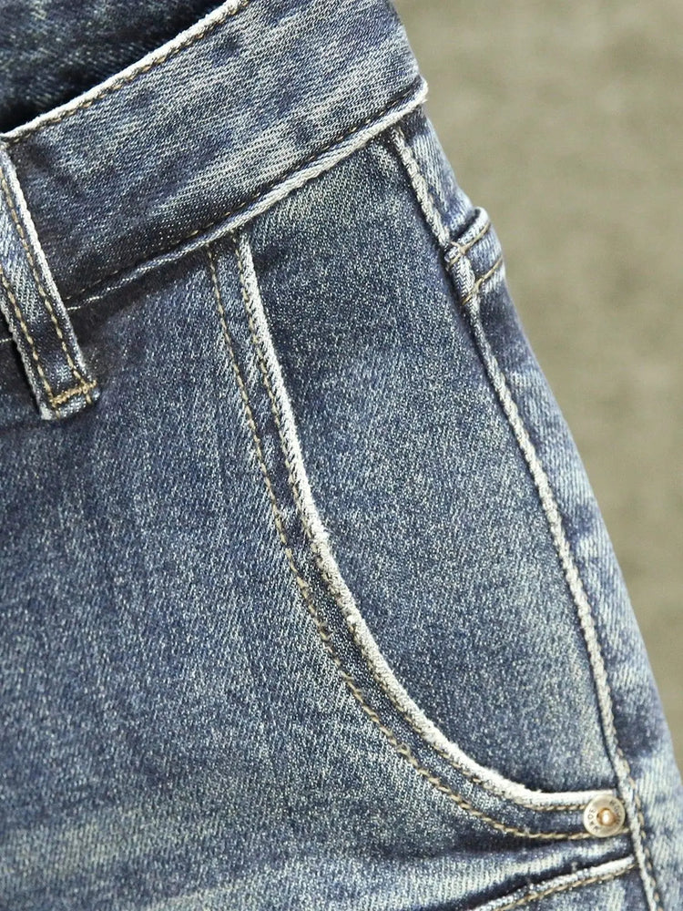 2025 Spring Autumn Korean Luxury Clothing New Cargo Brand Tooling Jeans Men's Slim High Street Men's Splicing Patch Trousers PlatiNum