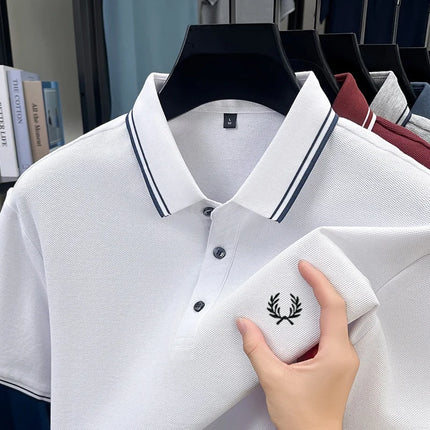 New men's short-sleeved polo shirt, 100% pure cotton, embroidered, fashionable, breathable, comfortable, and versatile.