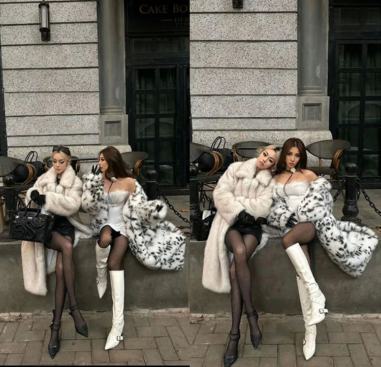 ZADORIN Luxury Belted Long Leopard Faux Fur Coat Woman Y2k Clothes Fashion Lapel Thick Warm Fluffy Jacket Fur Coats Outerwears