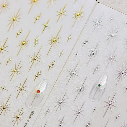 Punk Glitter Powder Blue Pink Star Charm Laser Silver Gold Starlight Rhinestones Moon DIY Nail Art Stickers Manicure Tool Decals