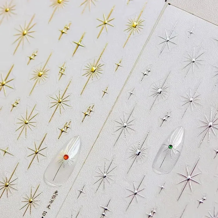 Punk Glitter Powder Blue Pink Star Charm Laser Silver Gold Starlight Rhinestones Moon DIY Nail Art Stickers Manicure Tool Decals