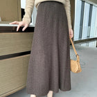 100% Cashmere Skirt Women's Mid-calf Dress Herring Bone High Waist High-end Versatile Knitted Skirt Autumn Winter Office Lady PlatiNum